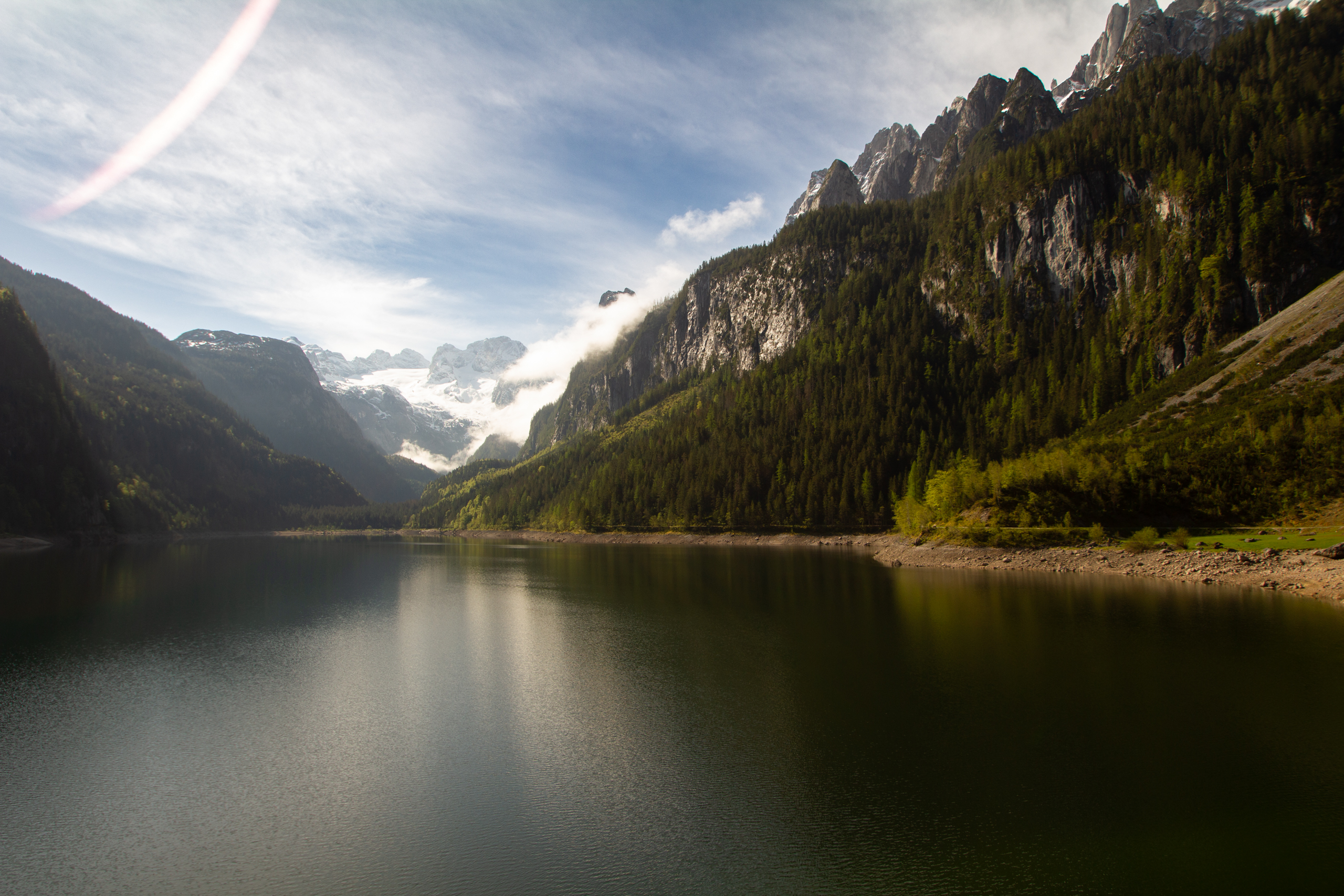 Der Ausblick vom Gosausee um 9h in der Früh